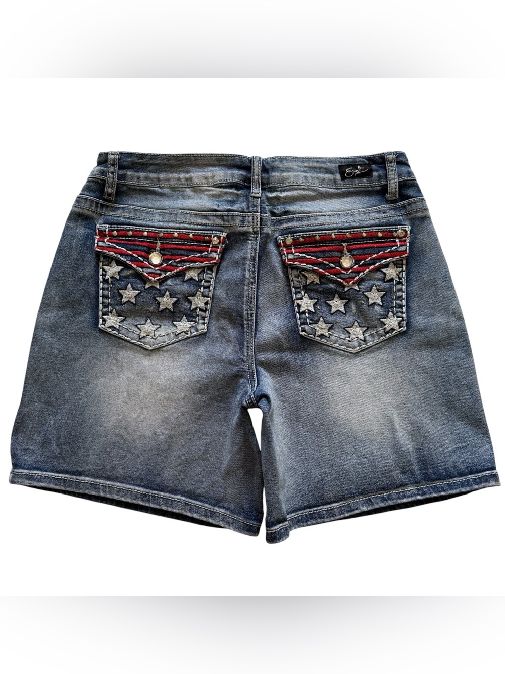Earl Jean Patriotic Star Pocket Rhinestone Y2K Denim Shorts Women’s Size 12